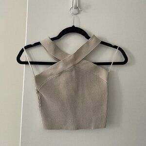 Aritzia Babaton Sculpt Knit Criss Cross Tank in Matte Pearl (S)
